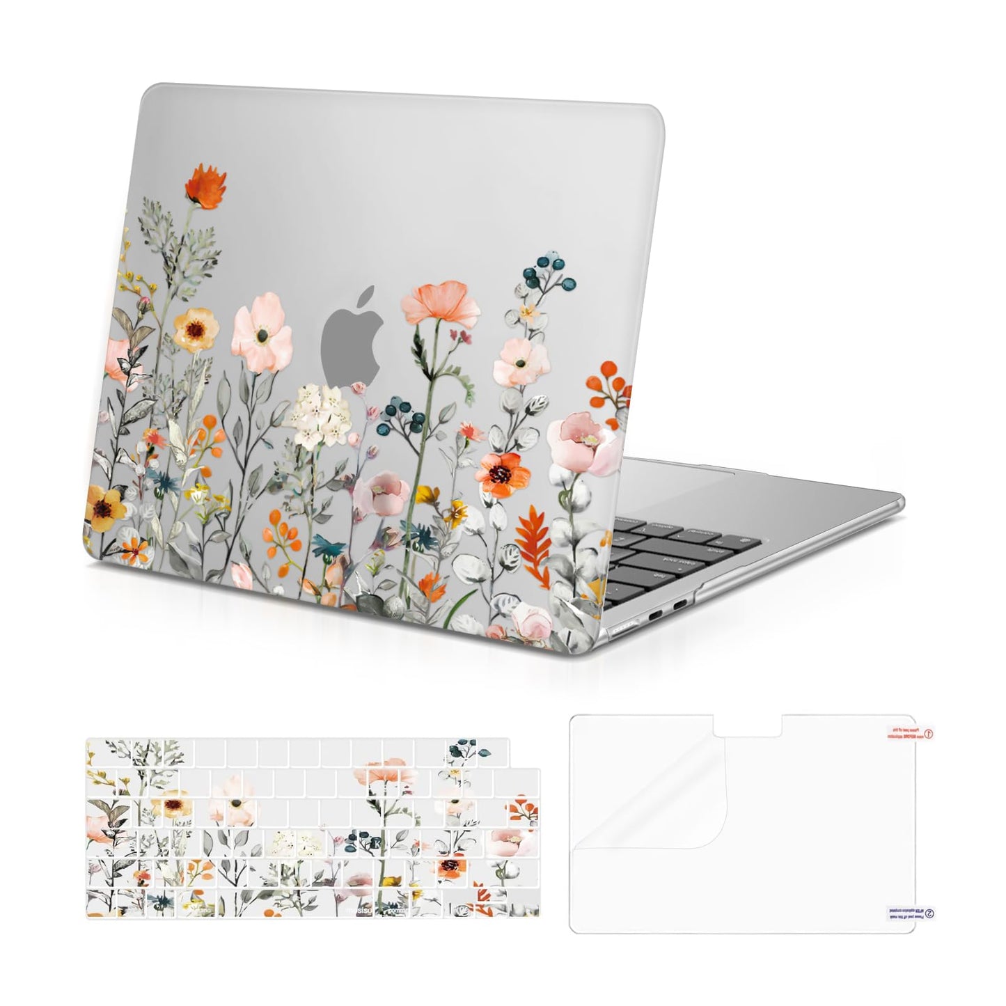MOSISO Compatible with MacBook Air 13 inch Case 2025-2022 M4 A3240 M3 A3113 M2 A2681, Plastic Garden Flowers Hard Shell&Keyboard Cover&Screen Film Compatible with MacBook Air 13.6 inch, Transparent