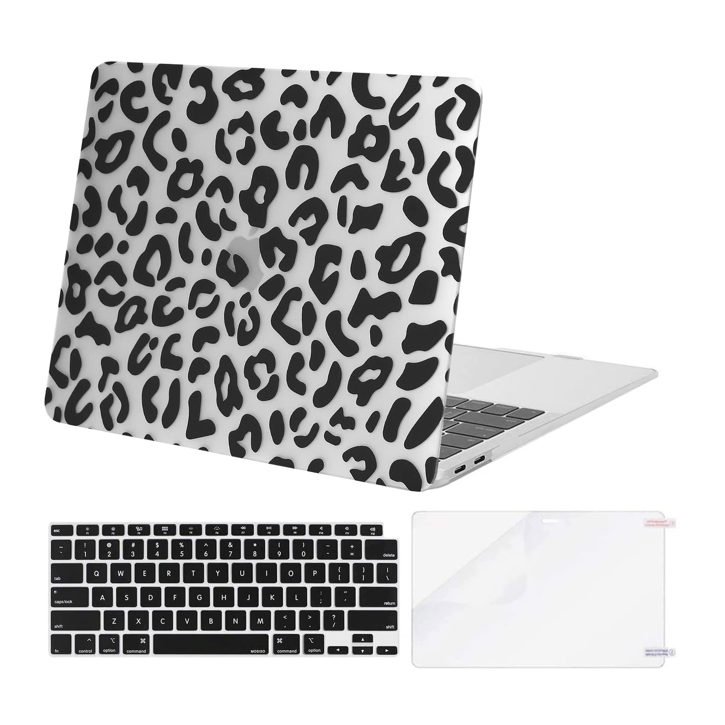MOSISO Compatible with MacBook Air 13 inch Case 2022 2021 2020 2019 2018 Release A2337 M1 A2179 A1932 Retina Display, Plastic Leopard Grain Hard Shell Case&Keyboard Cover&Screen Protector, Black