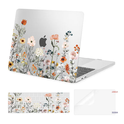MOSISO Compatible with MacBook Pro 13 inch Case 2025, 2024, 20223-2016 M2 M1 A2338 A2251 A2289 A2159 A1989 A1708 A1706, Plastic Garden Flowers Hard Case&Keyboard Cover&Screen Protector, Pink