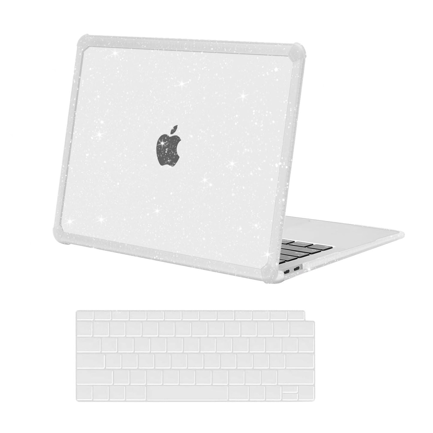 MOSISO Compatible with MacBook Air 13 inch Case 2022-2018 Release A2337 M1 A2179 A1932, Anti-Cracking&Anti-Fingerprint Heavy Duty Glitter Plastic Hard Case with TPU Bumper&Keyboard Cover, Pink