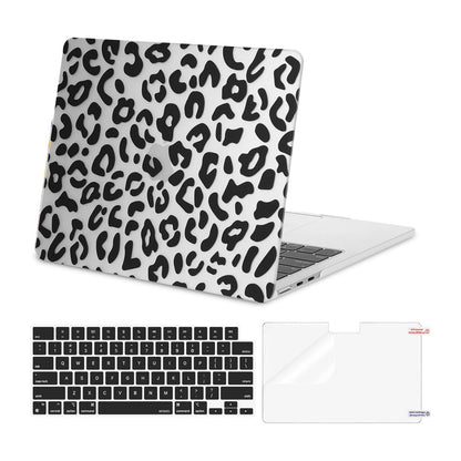 MOSISO Compatible with MacBook Air 13 inch Case 2025 2024 2023 2022 M4 A3240 M3 A3113 M2 A2681, Leopard Grain Hard Case&Keyboard Skin&Screen Film Compatible with MacBook Air 13.6 inch Case, Black