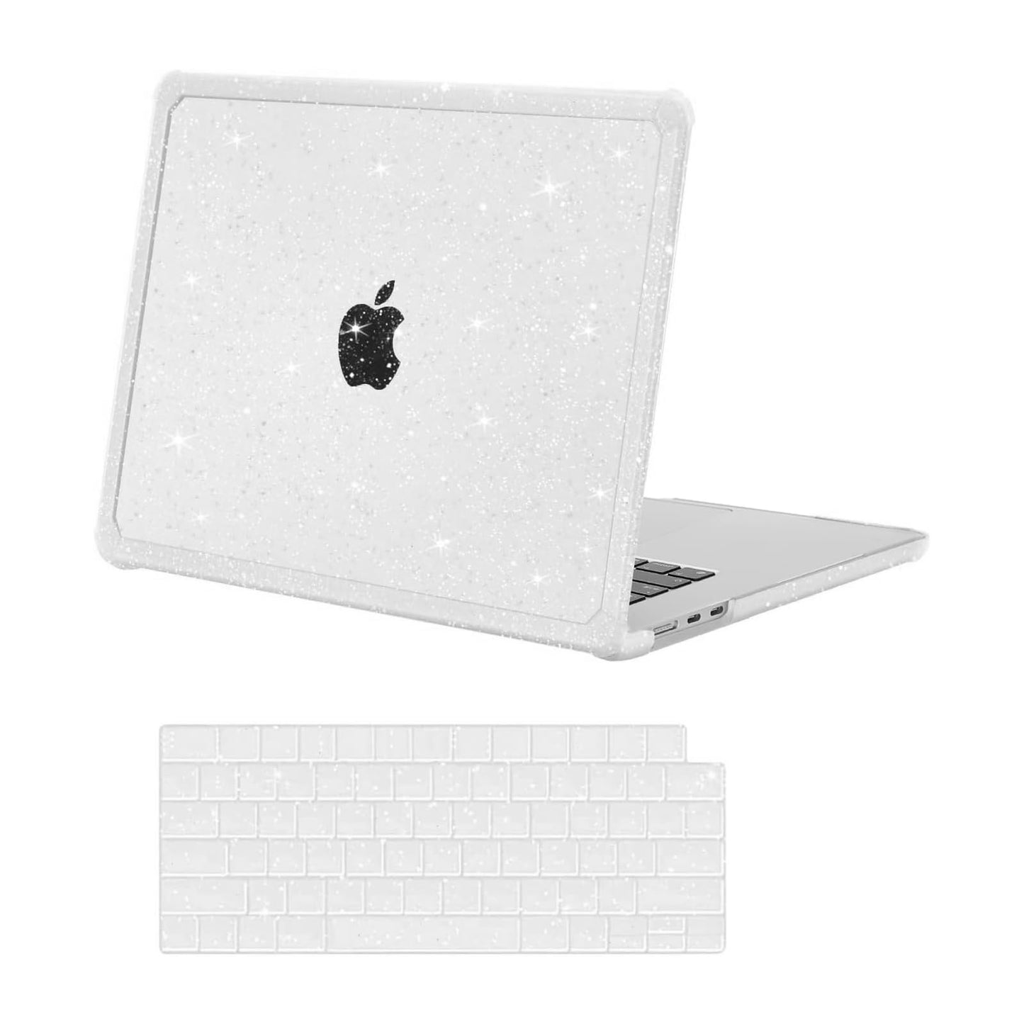 MOSISO Compatible with MacBook Air 15 inch Case 2025 2024 2023 M4 A3241 M3 A3114 M2 A2941,Anti-Cracking&Anti-Fingerprint Heavy Duty Glitter Plastic Hard Case with TPU Bumper&Keyboard Cover, Pink