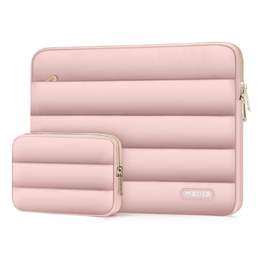 MOSISO 9-11 inch Tablet Sleeve Case for iPad A16 2025, iPad Air 11 inch M3 M2, iPad Pro 11 M4, iPad 10/9/8/7th, Galaxy Tab A9+/S9/S8/Plus 11, Puffy Horizontal Bag with Small Case, Pink