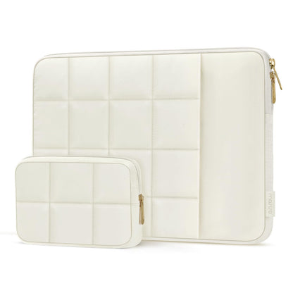 MOSISO 13-16 inch Laptop Case, Puffy Sleeve for MacBook Air/Pro | Compatible with MacBook Pro 14 | Twelve Square Quilted Bag | with Vertical Pocket&Small Case | Sand