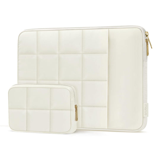 MOSISO 13-16 inch Laptop Case, Puffy Sleeve for MacBook Air/Pro | Compatible with MacBook Pro 14 | Twelve Square Quilted Bag | with Vertical Pocket&Small Case | Sand