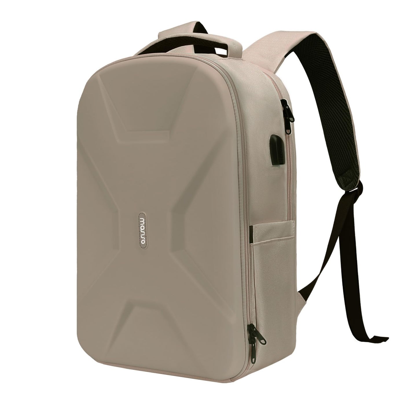 MOSISO 15.6-16 inch 35L Laptop Backpack with USB Charging Port for Women Men, Waterproof Hardshell Travel Business Computer Bag, Anti-Theft Daypack with Luggage Strap, Beige iMosiso