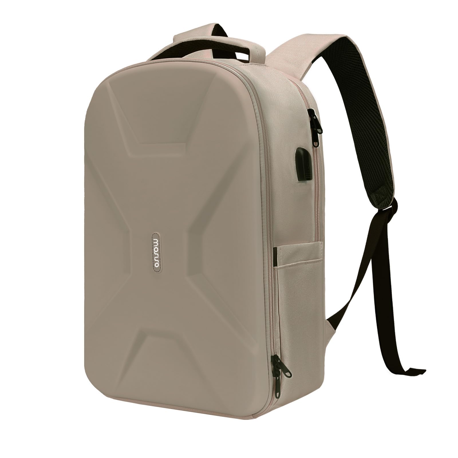 MOSISO 15.6-16 inch 35L Laptop Backpack with USB Charging Port for Women Men, Waterproof Hardshell Travel Business Computer Bag, Anti-Theft Daypack with Luggage Strap, Beige iMosiso