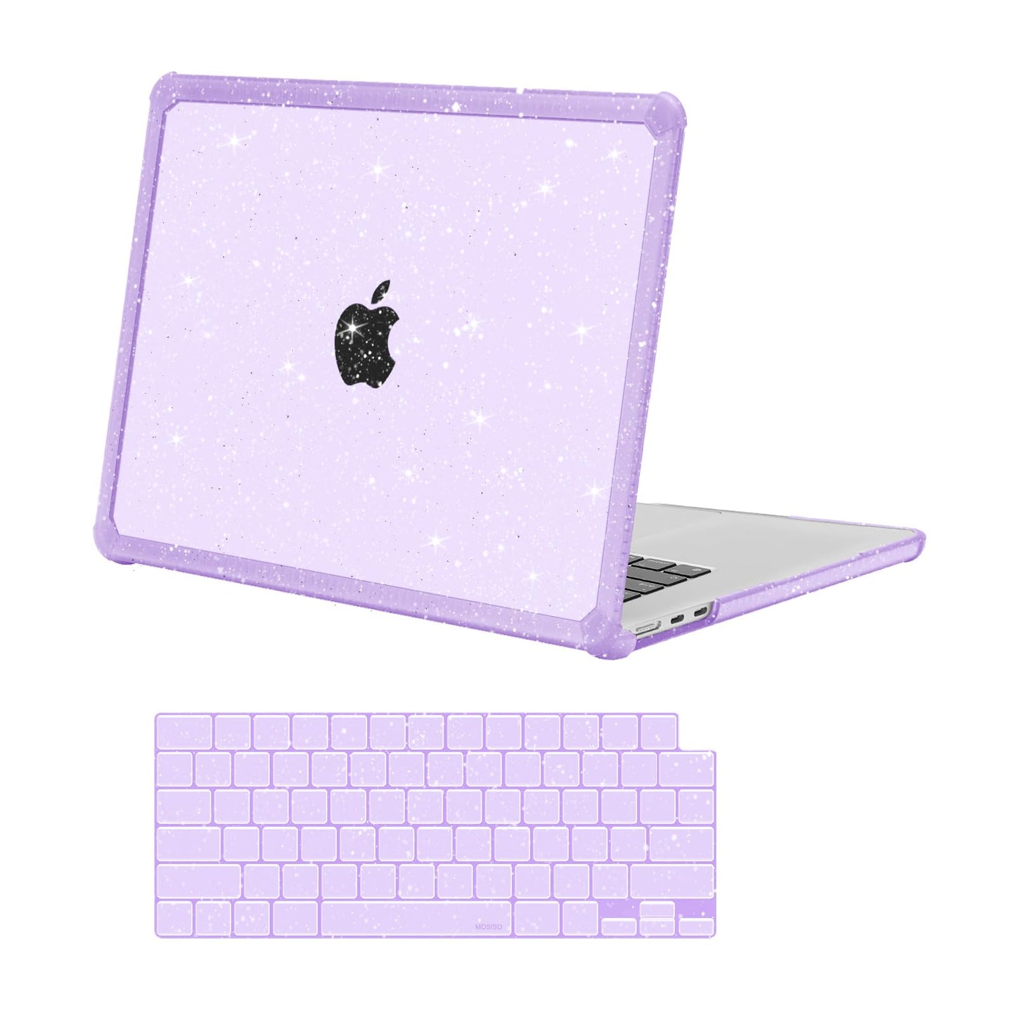 MOSISO Compatible with MacBook Air 15 inch Case 2025 2024 2023 M4 A3241 M3 A3114 M2 A2941,Anti-Cracking&Anti-Fingerprint Heavy Duty Glitter Plastic Hard Case with TPU Bumper&Keyboard Cover, Pink