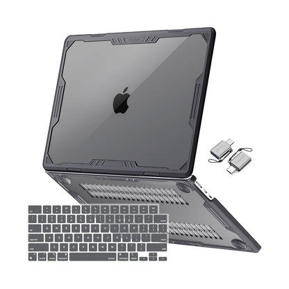 MOSISO Compatible with MacBook Air 13 inch Case 2025-2022 M4 A3240 M3 A3113 M2 A2681, Symmetric Geometric Heavy Duty Hard Case with TPU Bumper&Keyboard Skin&Type C for MacBook Air 13.6, Black