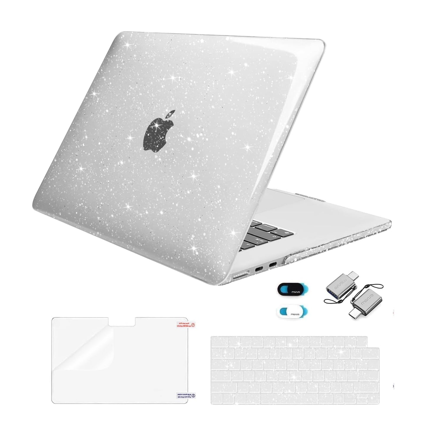 MOSISO Compatible with MacBook Air 15 inch Case 2025 2024 2023 Release M4 A3241 M3 A3114 M2 A2941, Sparkly Glitter Plastic Hard Shell&Keyboard Cover&Screen Protector&Webcam Cover&Type C, Black