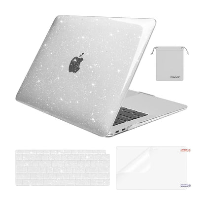 MOSISO Compatible with MacBook Air 13 inch Case 2022 2021 2020 2019 2018 A2337 M1 A2179 A1932, Glitter Plastic Hard Shell&Keyboard Cover&Screen Film&Storage Bag for MacBook Air 13 inch, Transparent