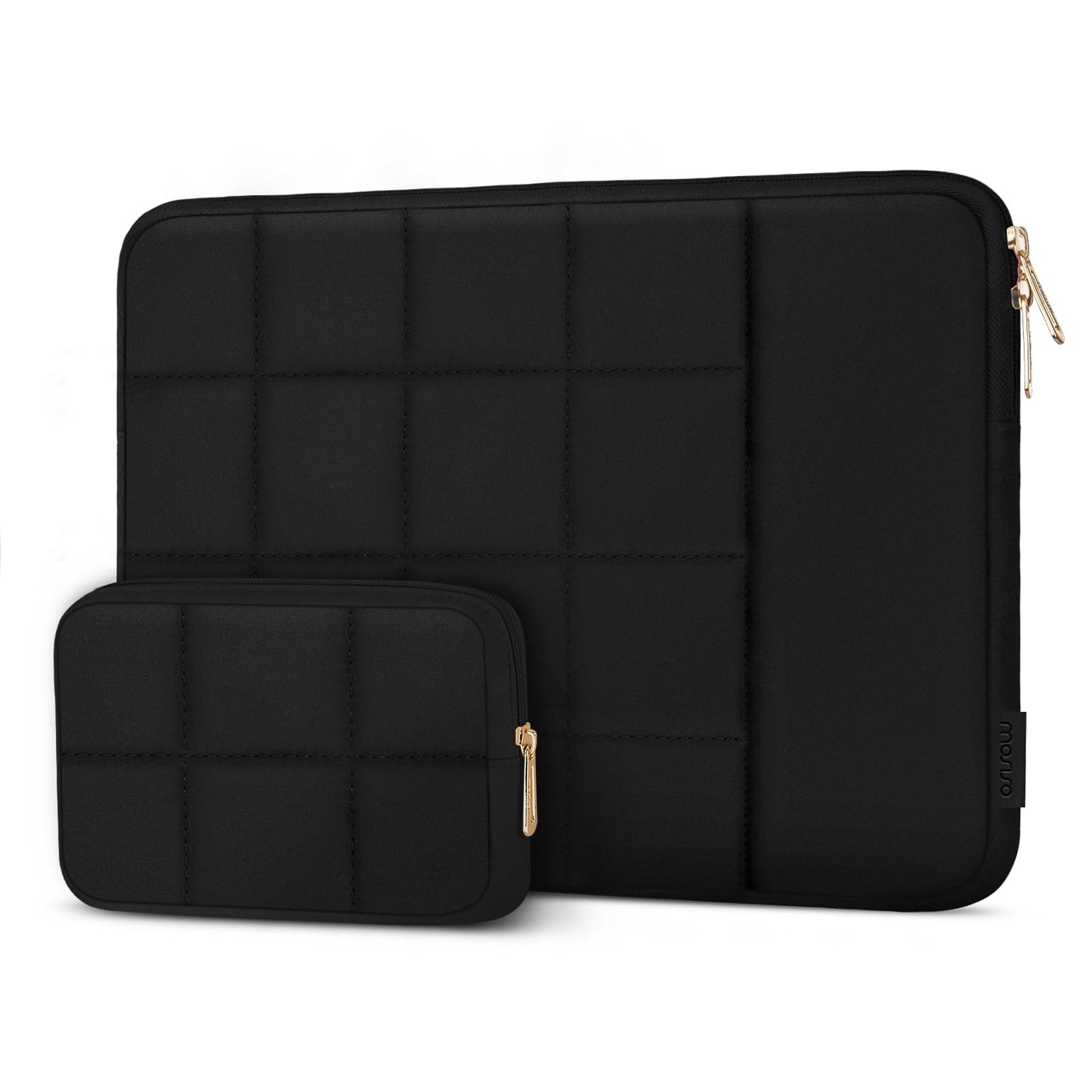 MOSISO 13-16 inch Laptop Case, Puffy Sleeve for MacBook Air/Pro | Compatible with MacBook Pro 14 | Twelve Square Quilted Bag | with Vertical Pocket&Small Case | Sand