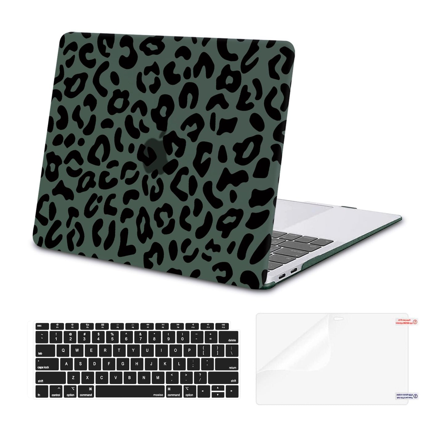 MOSISO Compatible with MacBook Air 13 inch Case 2022 2021 2020 2019 2018 Release A2337 M1 A2179 A1932 Retina Display, Plastic Leopard Grain Hard Shell Case&Keyboard Cover&Screen Protector, Black