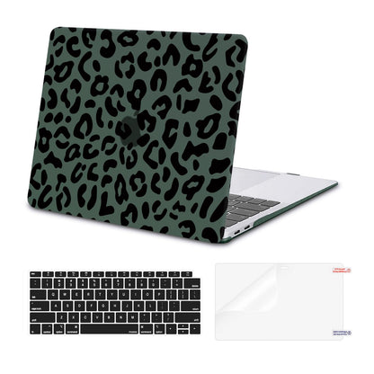 MOSISO Compatible with MacBook Air 13 inch Case 2022 2021 2020 2019 2018 Release A2337 M1 A2179 A1932 Retina Display, Plastic Leopard Grain Hard Shell Case&Keyboard Cover&Screen Protector, Black