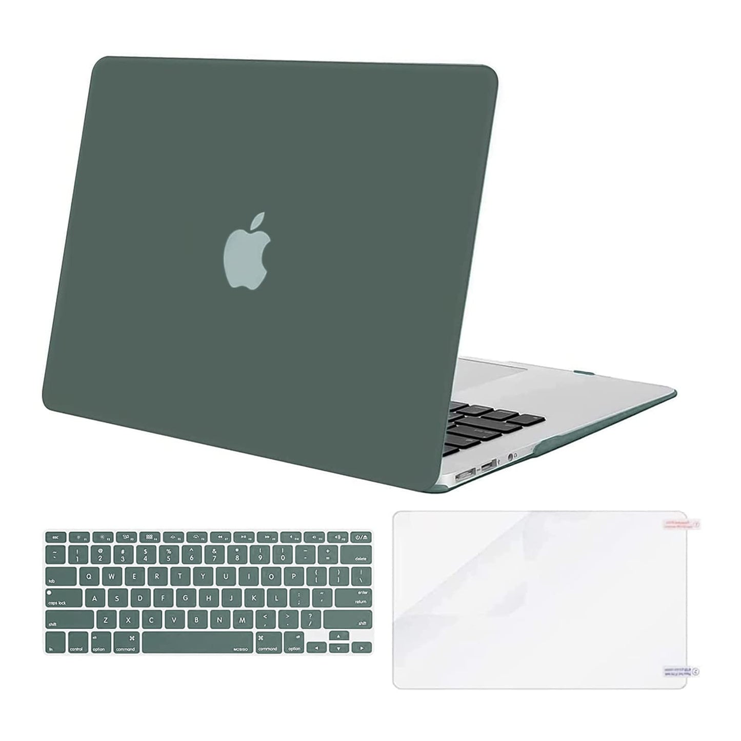 MOSISO Plastic Hard Shell Case & Keyboard Cover Skin & Screen Protector Only Compatible with MacBook Air 11 inch (Models: A1370 & A1465), Midnight Green