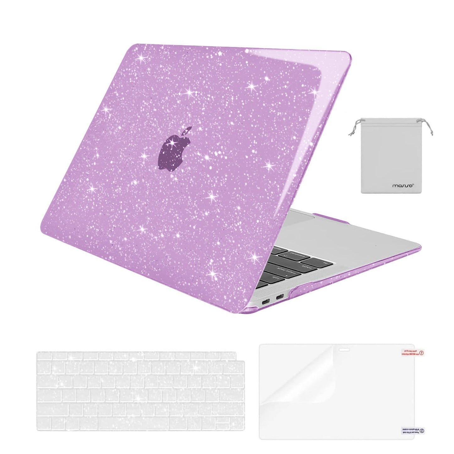 MOSISO Compatible with MacBook Air 13 inch Case 2022 2021 2020 2019 2018 A2337 M1 A2179 A1932, Glitter Plastic Hard Shell&Keyboard Cover&Screen Film&Storage Bag for MacBook Air 13 inch, Transparent
