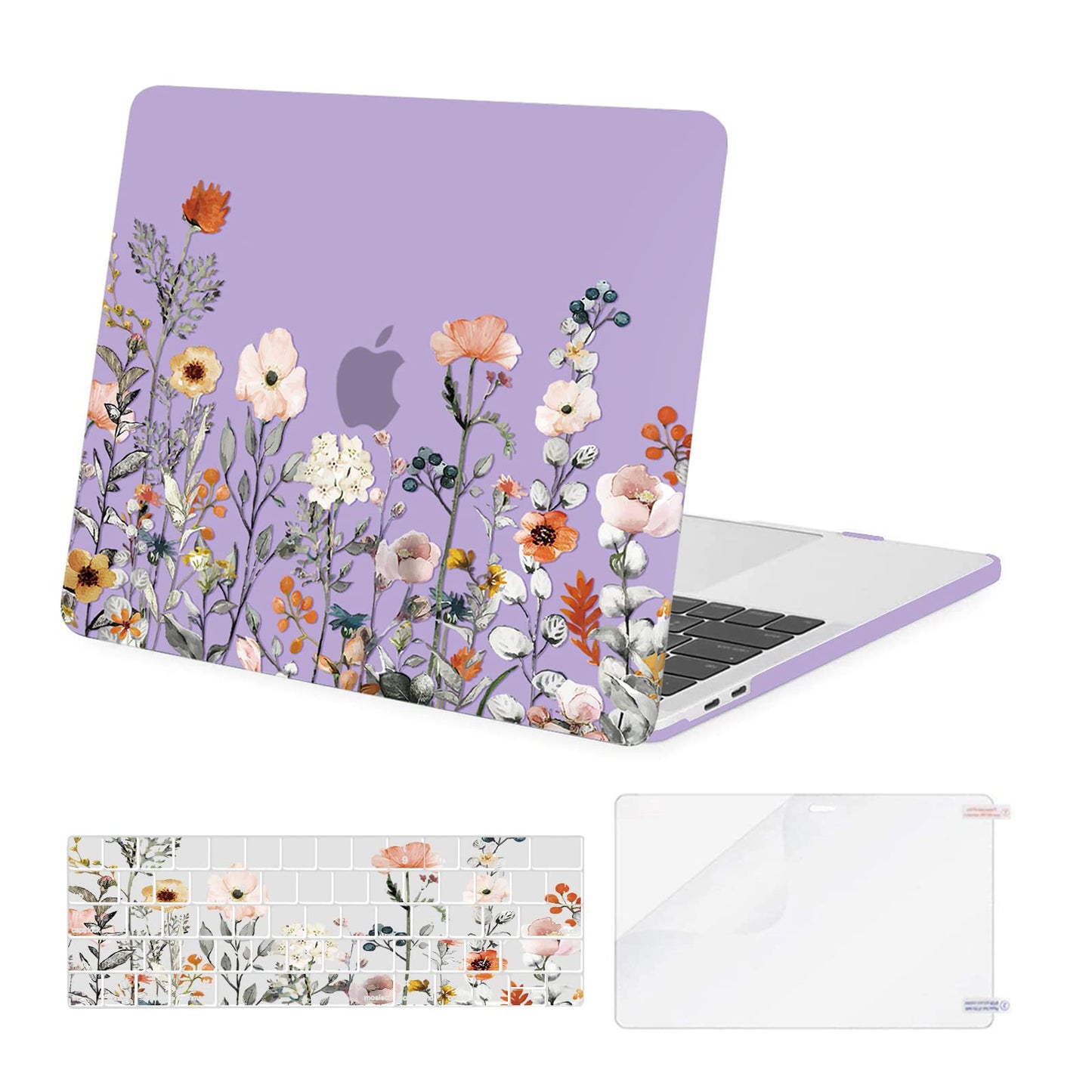 MOSISO Compatible with MacBook Pro 13 inch Case 2025, 2024, 20223-2016 M2 M1 A2338 A2251 A2289 A2159 A1989 A1708 A1706, Plastic Garden Flowers Hard Case&Keyboard Cover&Screen Protector, Pink