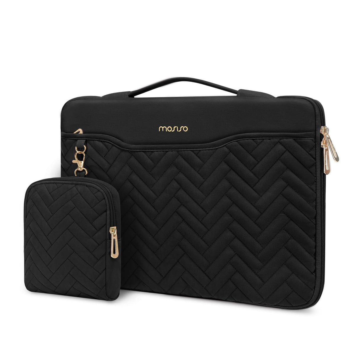 MOSISO Herringbone Quilted 360 Protective Laptop Sleeve Set with Handle & Luggage Strap, Fits 13–14 Inch MacBook Neo Air Pro HP Dell Notebook