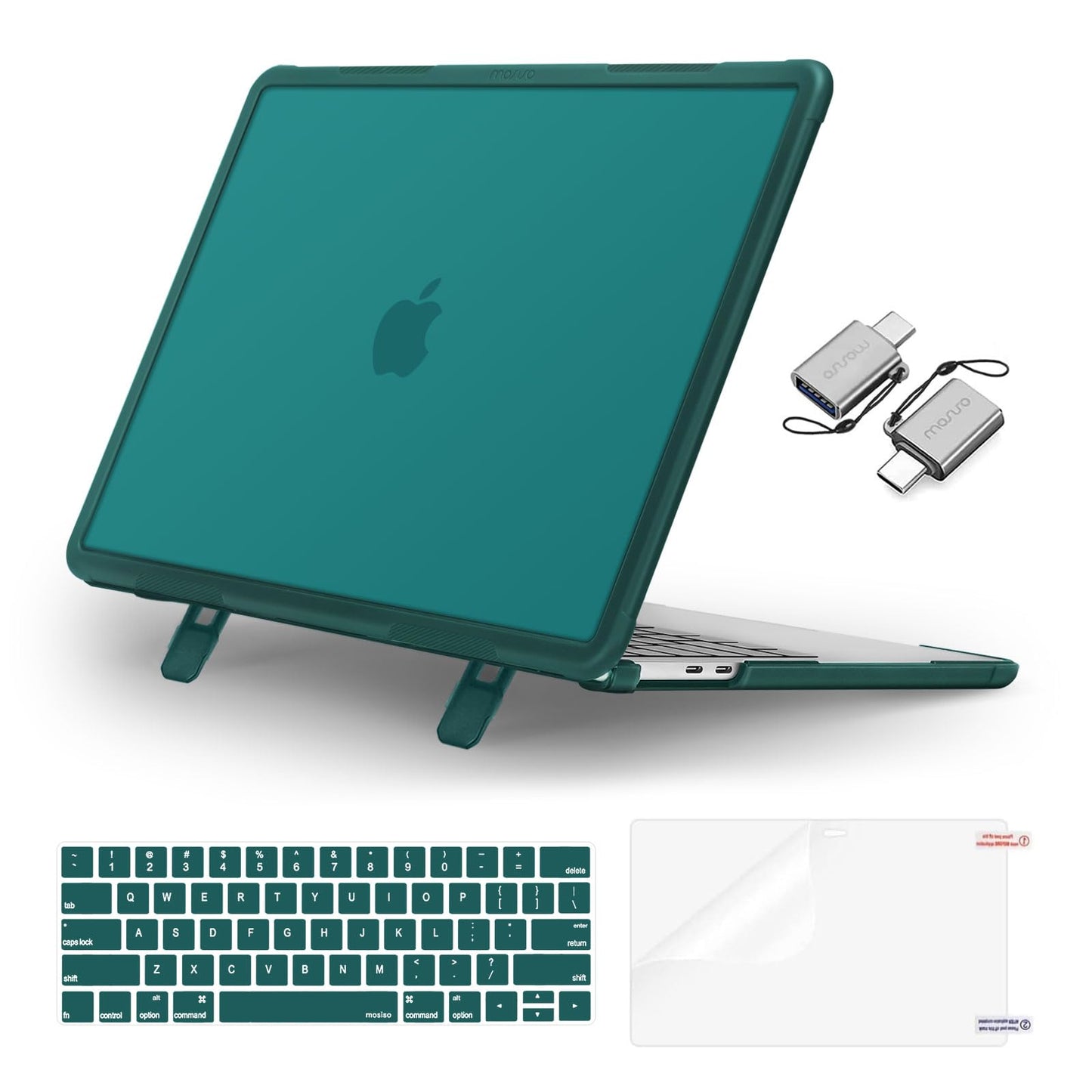 MOSISO Compatible with MacBook Pro 13 inch Case M2 2025-2016 A2338 M1 A2251 A2289 A2159 A1989 A1708 A1706, Heavy Duty Plastic Hard Case with Kickstand&Keyboard Skin&Screen Film&Type C, Teal Green