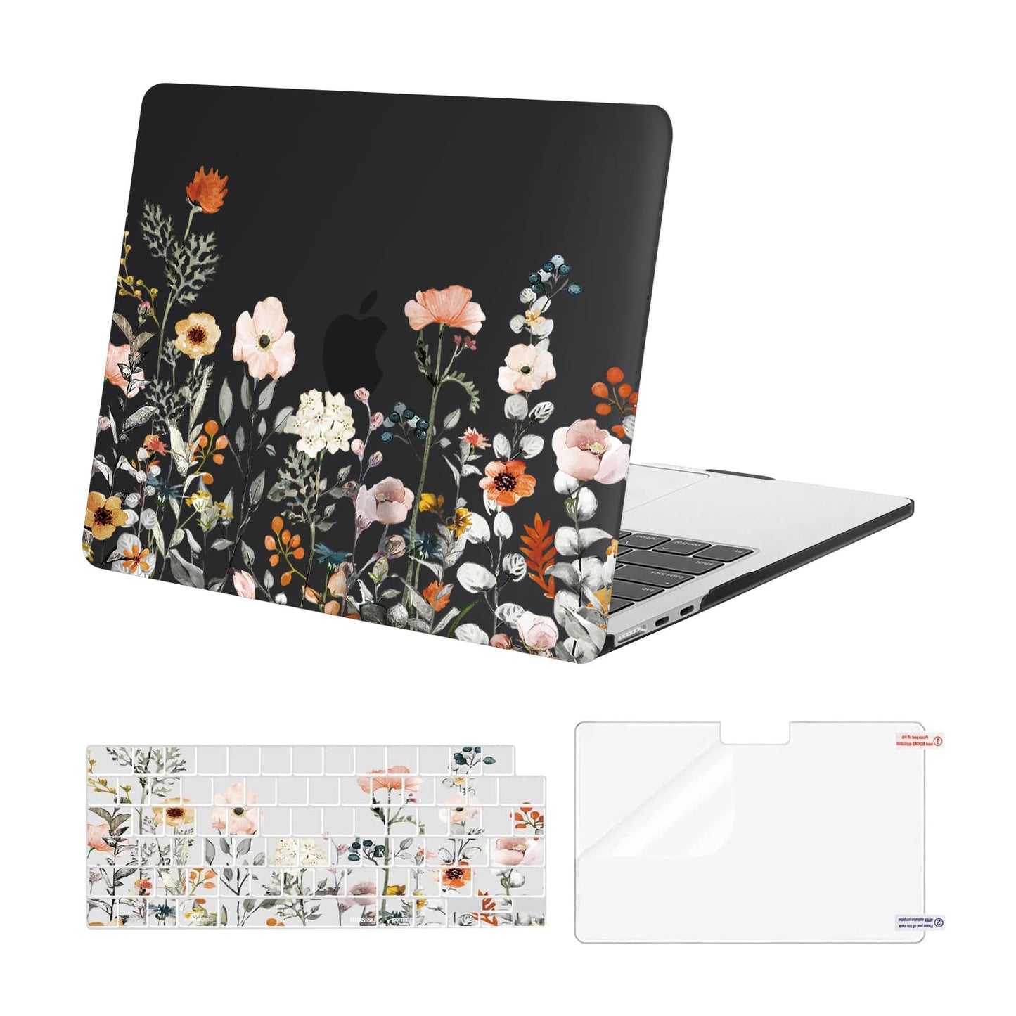 MOSISO Compatible with MacBook Air 13 inch Case 2025-2022 M4 A3240 M3 A3113 M2 A2681, Plastic Garden Flowers Hard Shell&Keyboard Cover&Screen Film Compatible with MacBook Air 13.6 inch, Transparent