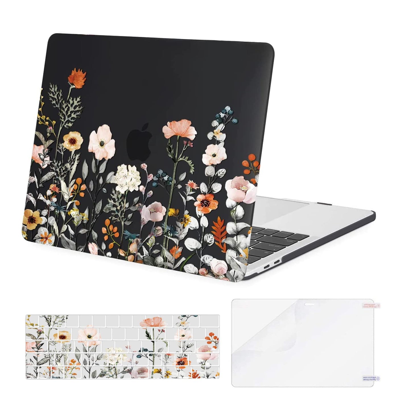 MOSISO Compatible with MacBook Pro 13 inch Case 2025, 2024, 20223-2016 M2 M1 A2338 A2251 A2289 A2159 A1989 A1708 A1706, Plastic Garden Flowers Hard Case&Keyboard Cover&Screen Protector, Pink