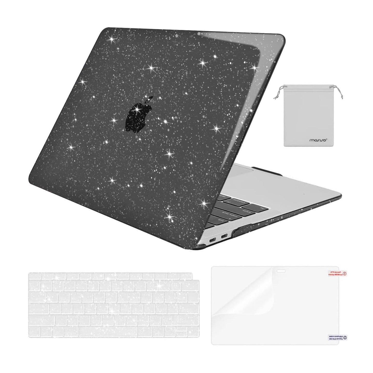 MOSISO Compatible with MacBook Air 13 inch Case 2022 2021 2020 2019 2018 A2337 M1 A2179 A1932, Glitter Plastic Hard Shell&Keyboard Cover&Screen Film&Storage Bag for MacBook Air 13 inch, Transparent