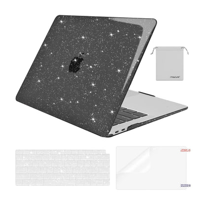 MOSISO Compatible with MacBook Air 13 inch Case 2022 2021 2020 2019 2018 A2337 M1 A2179 A1932, Glitter Plastic Hard Shell&Keyboard Cover&Screen Film&Storage Bag for MacBook Air 13 inch, Transparent