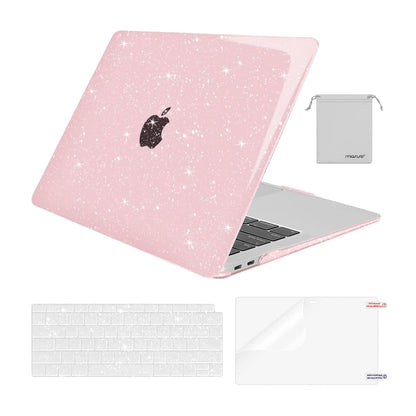 MOSISO Compatible with MacBook Air 13 inch Case 2022 2021 2020 2019 2018 A2337 M1 A2179 A1932, Glitter Plastic Hard Shell&Keyboard Cover&Screen Film&Storage Bag for MacBook Air 13 inch, Transparent
