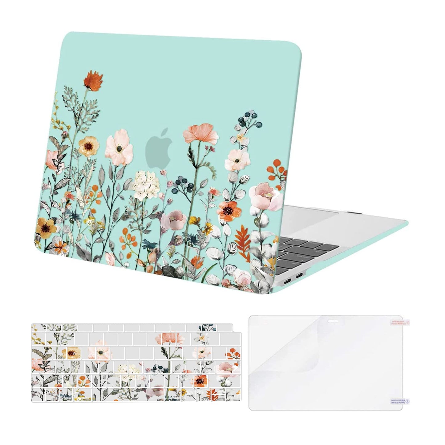 MOSISO Compatible with MacBook Air 13 inch Case 2022 2021 2020 2019 2018 Release A2337 M1 A2179 A1932 Retina Display, Plastic Garden Flowers Hard Shell&Keyboard Cover&Screen Protector, Transparent