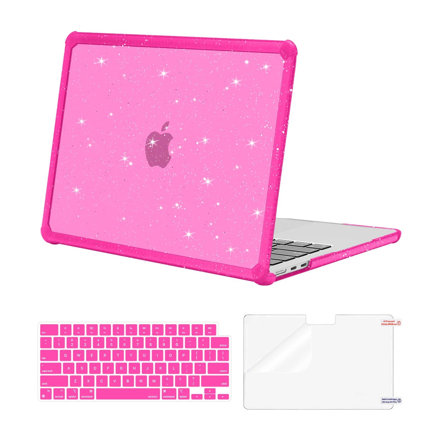 MOSISO Compatible with MacBook Air 13 inch Case 2025 2024 2023 2022 M4 A3240 M3 A3113 M2 A2681, Anti-Cracking TPU Bumper Glitter Hard Case&Keyboard Cover&Screen Film for MacBook Air 13.6, Chalk Pink