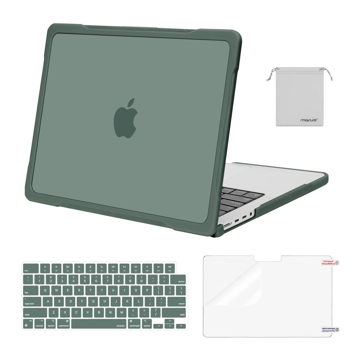 MOSISO Compatible with MacBook Pro 14 inch Case 2025-2021 M4 M3 M2 M1 A3112 A3185 A3401 A2918 A2992 A2779 A2442, Soft TPU Bumper Anti-Scratch Hard Case&Keyboard Skin&Screen Film&Pouch, Black