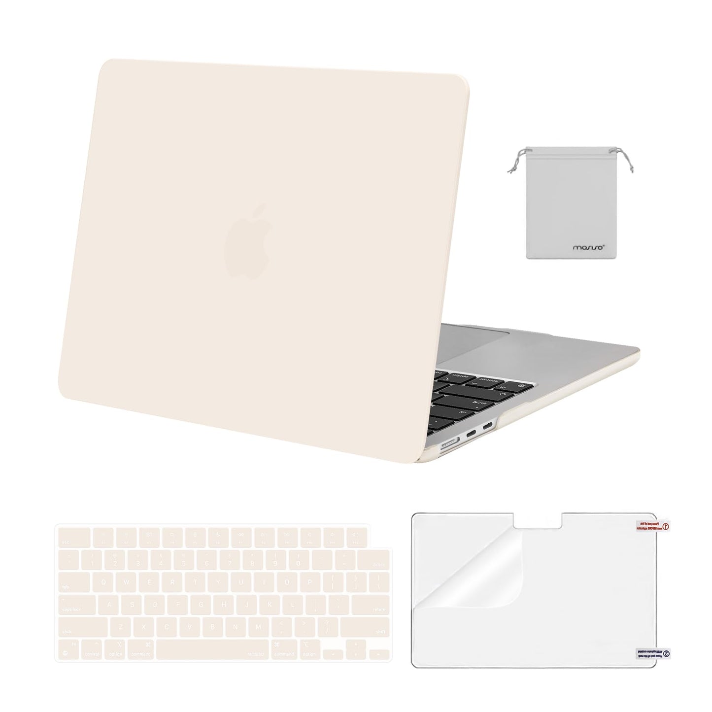 MOSISO Compatible with MacBook Air 13 inch Case 2025 2024 2023 2022 M4 A3240 M3 A3113 M2 A2681, Plastic Hard Shell&Keyboard Cover&Screen Film&Pouch for MacBook Air 13.6 inch Case, Crystal Clear