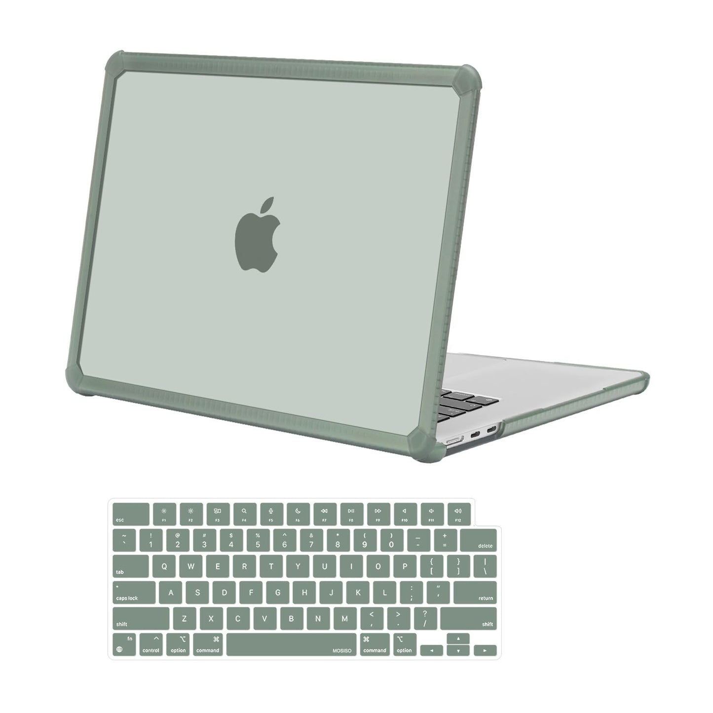 MOSISO Compatible with MacBook Air 15 inch Case 2025 2024 2023 Release M4 A3241 M3 A3114 M2 A2941, Anti-Cracking&Anti-Fingerprint Heavy Duty Hard Shell with TPU Bumper&Keyboard Cover, Emerald Green