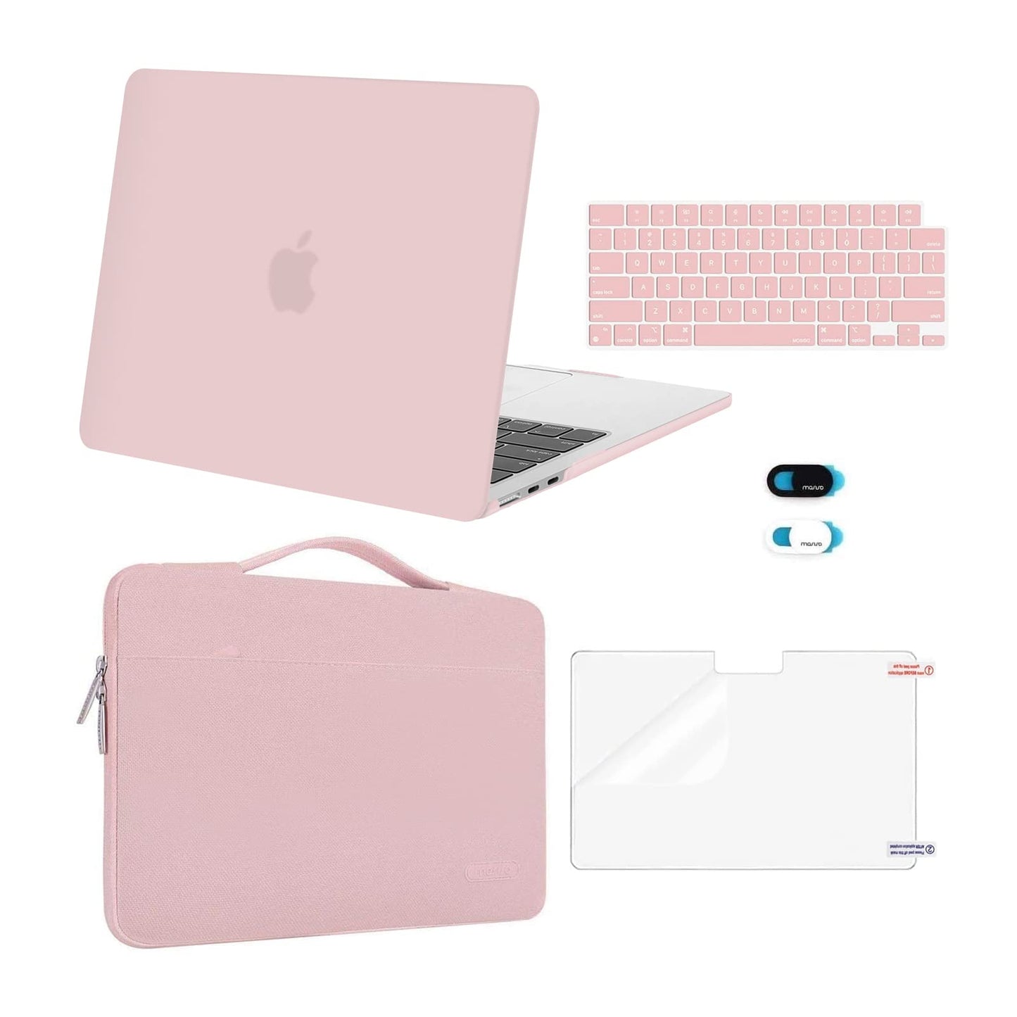MOSISO Compatible with MacBook Air 13 inch Case 2025 2024 2023 2022 M4 A3240 M3 A3113 M2 A2681, Hard Shell&Sleeve Bag&Keyboard Skin&Webcam Cover&Screen Film for MacBook Air 13.6 inch, Baby Pink