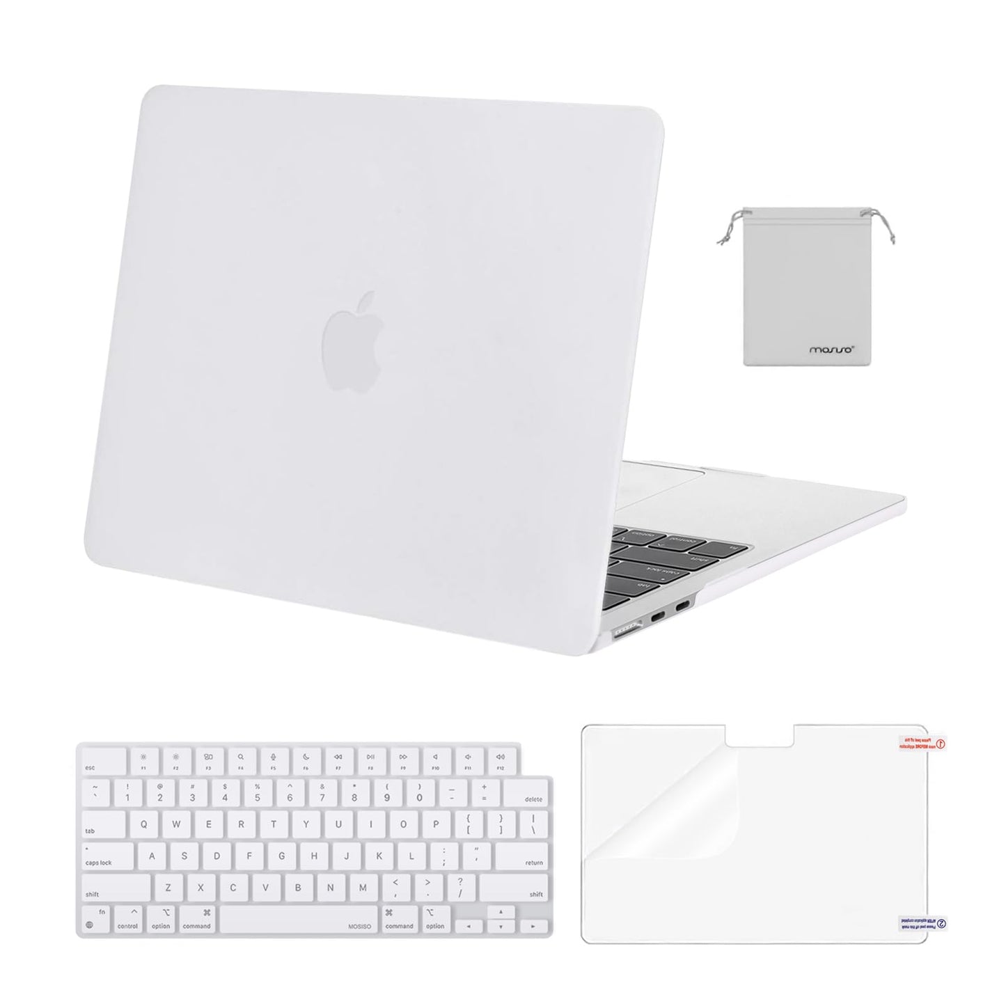MOSISO Compatible with MacBook Air 13 inch Case 2025 2024 2023 2022 M4 A3240 M3 A3113 M2 A2681, Plastic Hard Shell&Keyboard Cover&Screen Film&Pouch for MacBook Air 13.6 inch Case, Crystal Clear