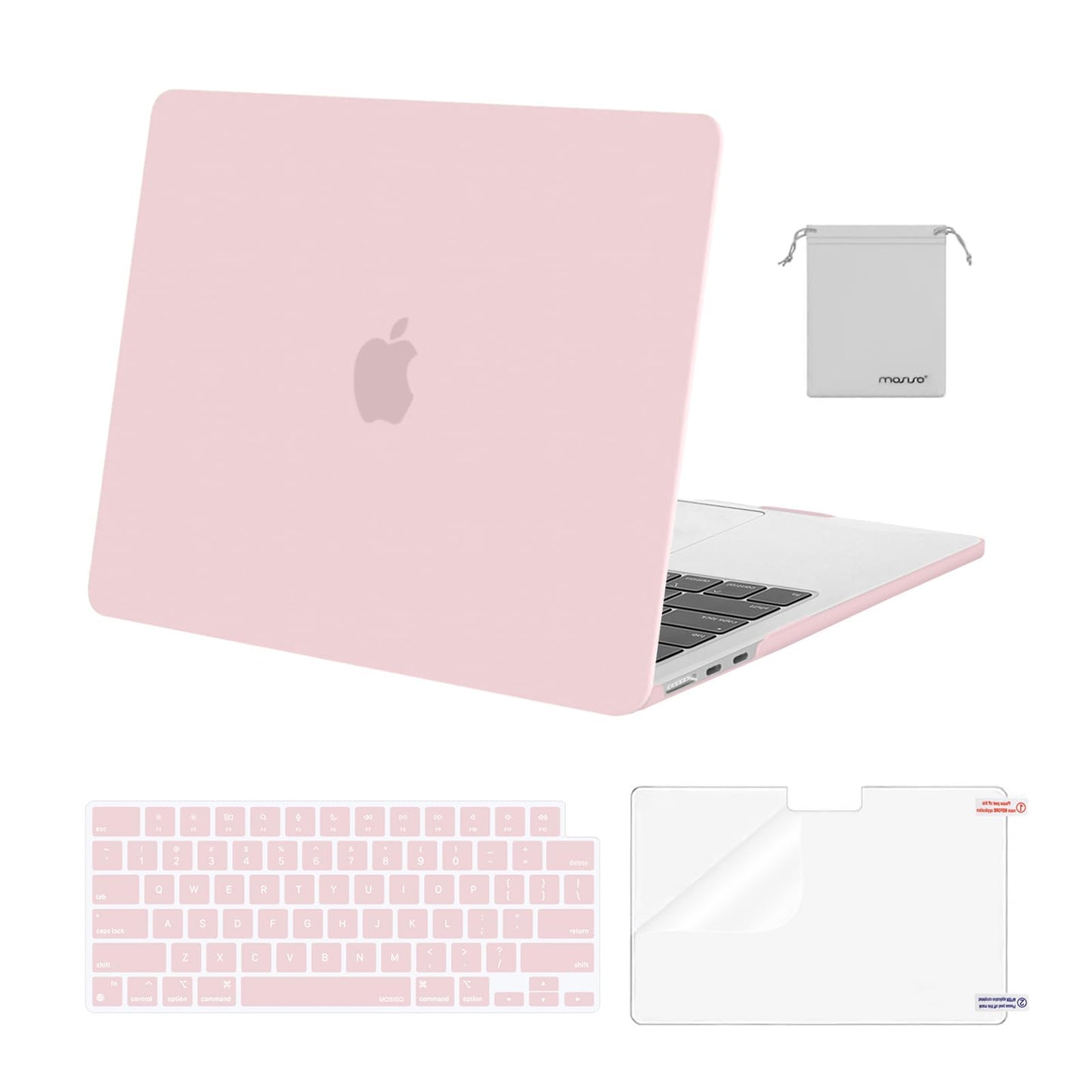 MOSISO Compatible with MacBook Air 13 inch Case 2025 2024 2023 2022 M4 A3240 M3 A3113 M2 A2681, Plastic Hard Shell&Keyboard Cover&Screen Film&Pouch for MacBook Air 13.6 inch Case, Crystal Clear