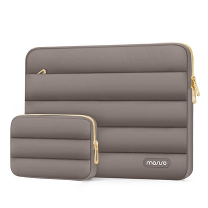 MOSISO Laptop Case 13-17.3 inch, 13 14 16 17.3 inch Puffy Laptop Sleeve Compatible with MacBook Pro 16 M5 M4 M3 M2 M1, HP Dell ASUS Acer Toshiba Lenovo, Polyester Horizontal Bag with Small Case, Brown