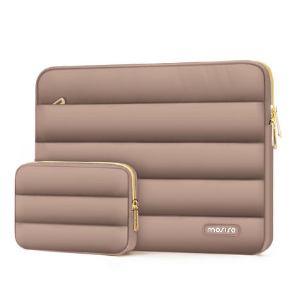MOSISO Laptop Case 13-17.3 inch, 13 14 16 17.3 inch Puffy Laptop Sleeve Compatible with MacBook Pro 16 M5 M4 M3 M2 M1, HP Dell ASUS Acer Toshiba Lenovo, Polyester Horizontal Bag with Small Case, Brown