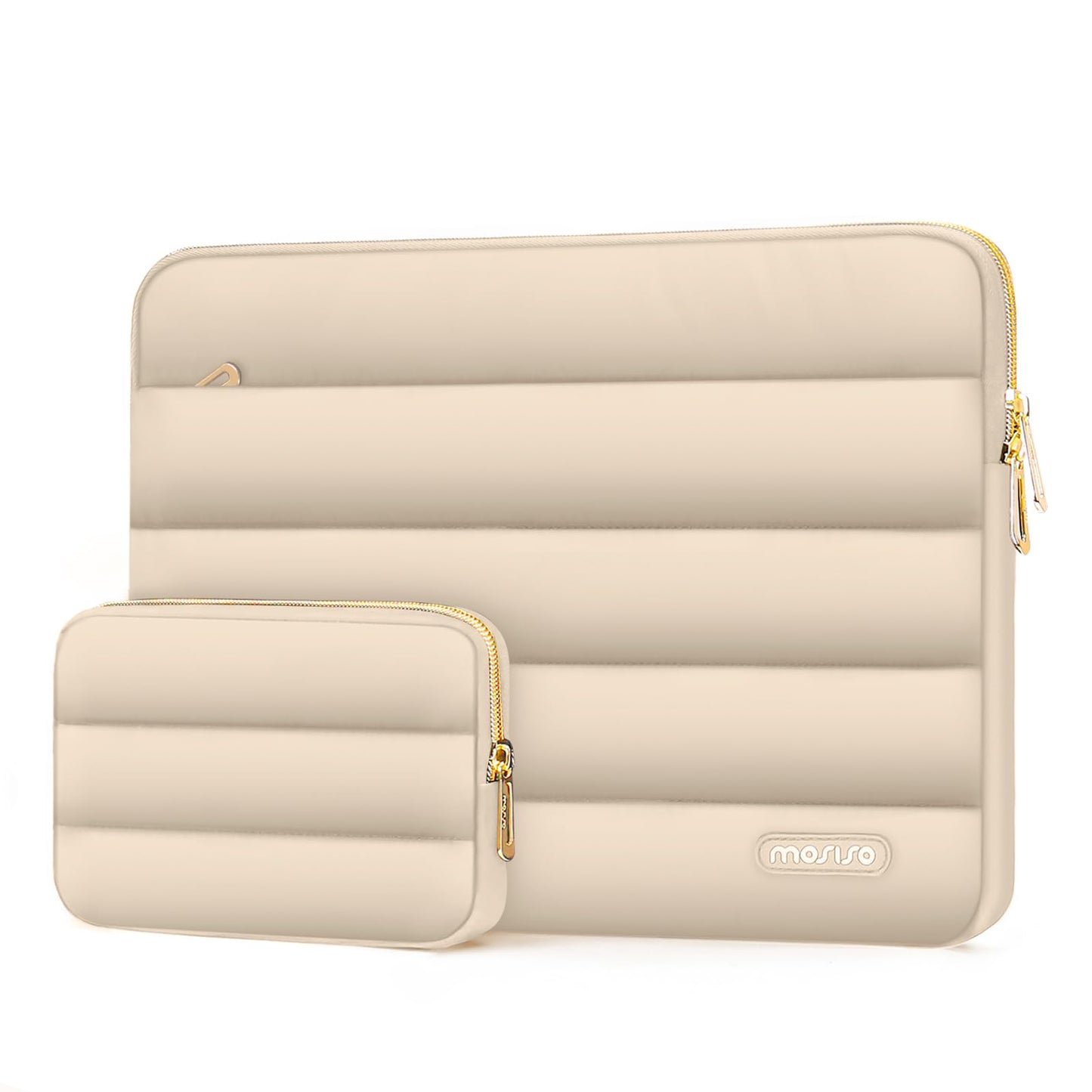 MOSISO Laptop Case 13-17.3 inch, 13 14 16 17.3 inch Puffy Laptop Sleeve Compatible with MacBook Pro 16 M5 M4 M3 M2 M1, HP Dell ASUS Acer Toshiba Lenovo, Polyester Horizontal Bag with Small Case, Brown