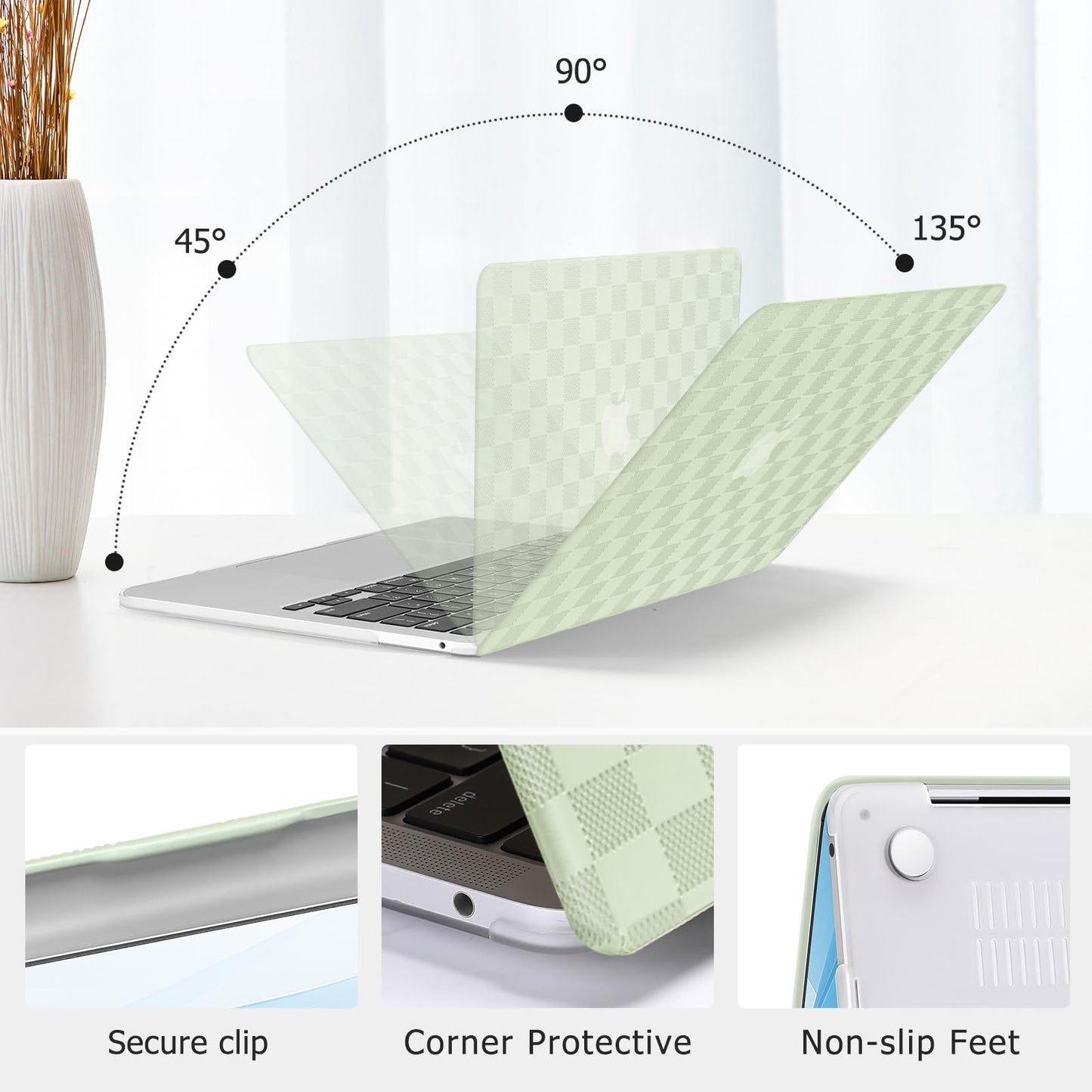 MOSISO Compatible with MacBook Pro 13 inch Case M2 2025-2016 A2338 M1 A2251 A2289 A2159 A1989 A1708 A1706, Checker Texture Grid PU Leather Coated Plastic Hard Shell Case&Keyboard Cover, Sage Green