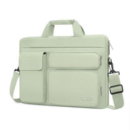 MOSISO Laptop Shoulder Bag, 13-17.3 Inch Notebook Case with 2 Raised & 1 Flapover Horizontal Pockets, Handle & Luggage Strap Fits MacBook Air Pro HP Dell Asus Lenovo