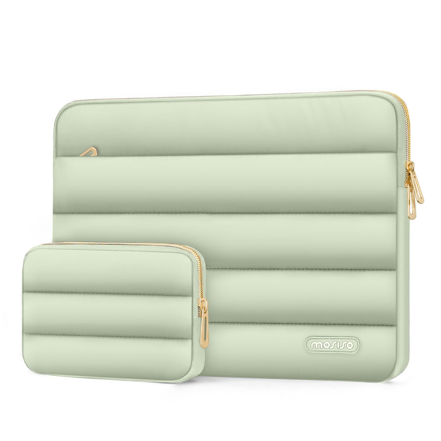 MOSISO 13.3 inch Laptop Case, 13-13.3 inch Puffy Laptop Sleeve Compatible with MacBook Air 13 13.6 M4 M3 M2 M1/Pro 13/Pro 14, HP Dell ASUS Lenovo,Polyester Horizontal Bag with Small Case, Brown