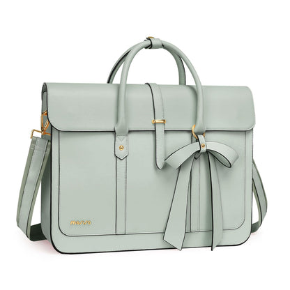 MOSISO Laptop Bag for Women, 13-17 inch PU Leather Laptop Shoulder Bags Convertible Backpack, 13.3 inch Messenger Bags Casual Handbag Work Briefcase Travel Computer Bag with Bowknot