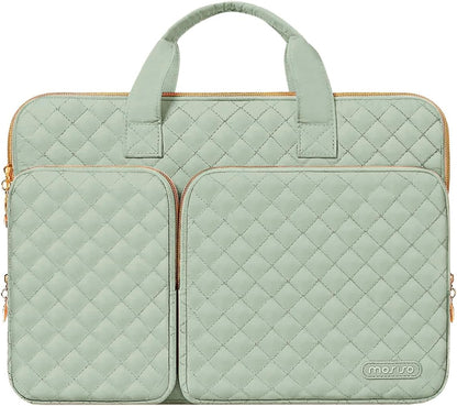 MOSISO 360 Protective Laptop Case 13.3 inch, 13-13.3 inch Laptop Sleeve Compatible with MacBook Air/Pro 13/Pro 14,HP Dell ASUS Lenovo, Square Quilted Bag Cover with 2 Pockets&Handle&Belt, Chalk Pink