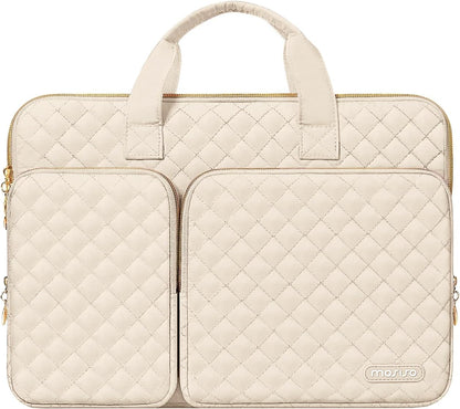 MOSISO 360 Protective Laptop Case 13.3 inch, 13-13.3 inch Laptop Sleeve Compatible with MacBook Air/Pro 13/Pro 14,HP Dell ASUS Lenovo, Square Quilted Bag Cover with 2 Pockets&Handle&Belt, Chalk Pink