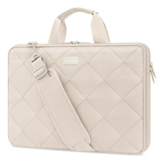 MOSISO 360 Protective Laptop Shoulder Bag, 13-15.6 inch Double Layer Fluffy Padded Laptop Bag with Anti-theft Zipper Compatible with MacBook Pro 16 inch, HP, Dell, Lenovo, Asus Notebook, Sand iMosiso