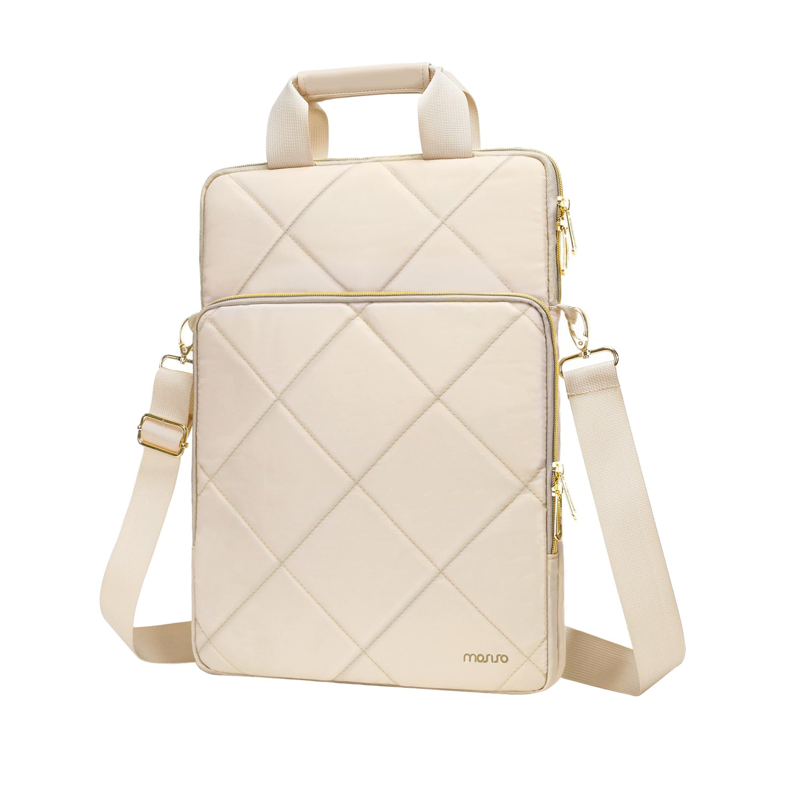 MOSISO Vertical Laptop Shoulder Bag,Computer Bag,Rhombus Quilted Messenger Bag with Front Pocket&Handle&Belt iMosiso