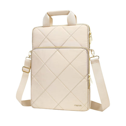 MOSISO Vertical Laptop Shoulder Bag,Computer Bag,Rhombus Quilted Messenger Bag with Front Pocket&Handle&Belt iMosiso