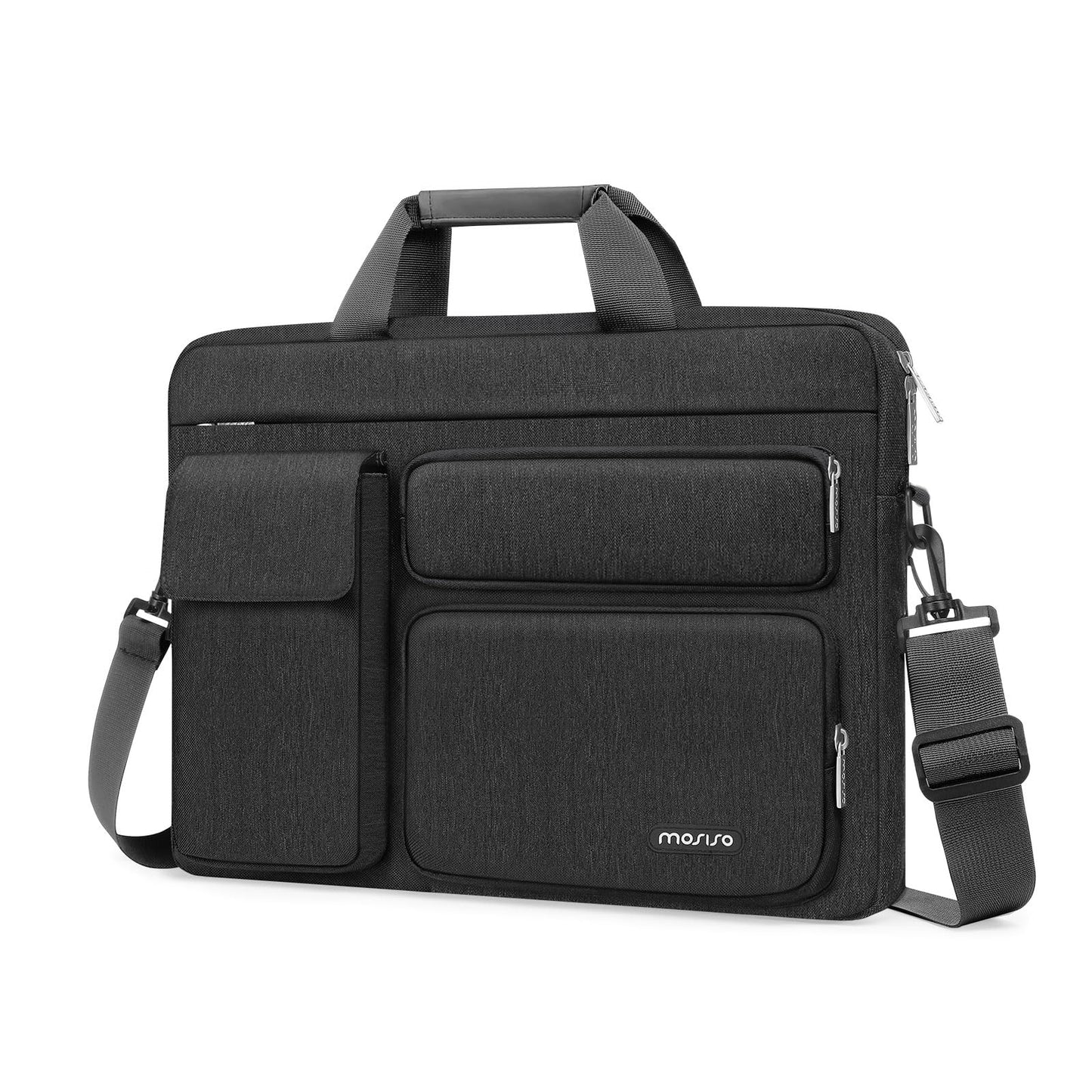 MOSISO Laptop Shoulder Bag 13-17.3 inch, 13 inch Computer Bag Compatible with MacBook Air M4 M3 M2 M1 2025-2018/Pro M2 M1 2025-2016 with 2 Raised&1 Flapover&1 Horizontal Pocket&Handle&Belt, Black iMosiso