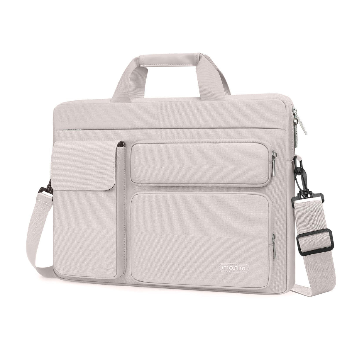 MOSISO Laptop Shoulder Bag 13-17.3 inch - Fits MacBook Pro 16, HP, Dell, Lenovo - 2 Raised Pockets, 1 Flapover & 1 Horizontal Pocket + Handle & Belt